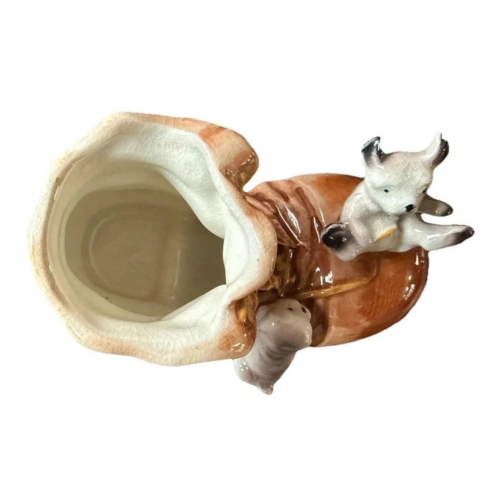 Nikoniko Handpainted boot with Puppies Planter Or Catch‎ All Japanese Import